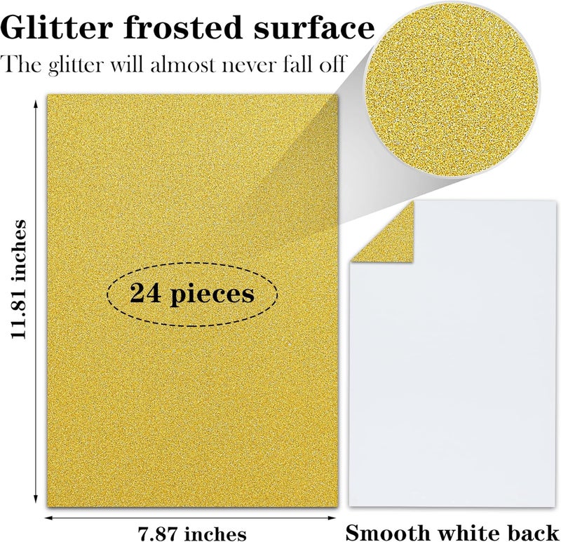 Twavang 24 Sheets Gold Glitter Cardstock Paper, A4 Premium Sparkly Paper for Scrapbook, DIY Projects, Party Decoration, Gift Box Wrapping 250GSM/92lb - Image 2